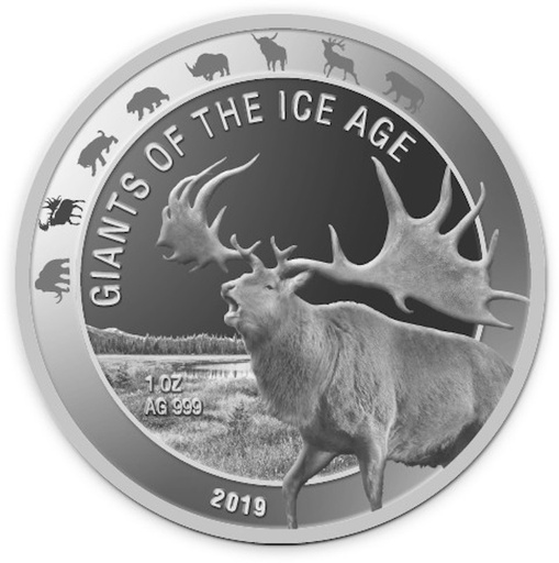 [23509] Giganten der Eiszeit - Riesenhirsch 1 Unze Silbermünze 2019 differenzbesteuert