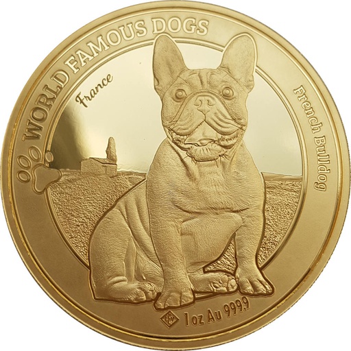 [10333] World Famous Dogs Bulldogge 1 Unze Goldmünze 2022