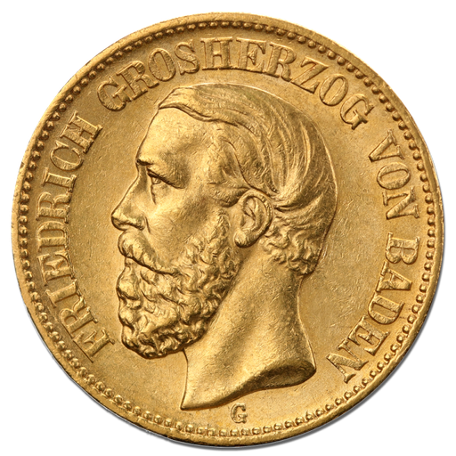 [10801] 20 Mark Großherzog Friedrich I. Goldmünze | Baden | 1872-1895